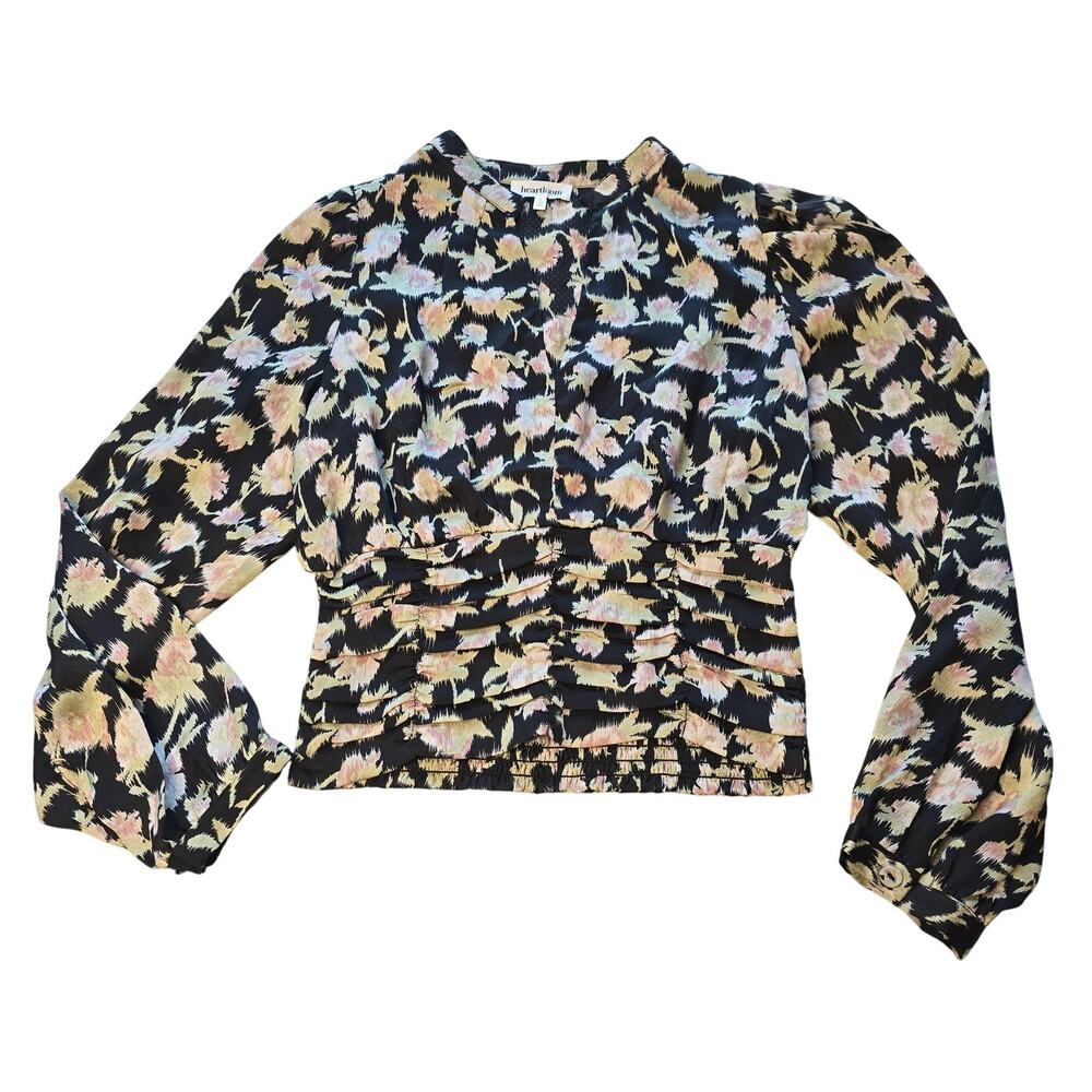 Heartloom Top Womens Small Floral Long Sleeve Ruched Coquette Cottage Whimsigoth